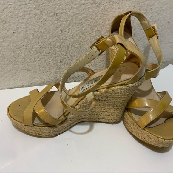 JIMMY CHOO PORTO CRISSCROSS ESPADRILLE WEDGE SANDALS NUDE PATENT LEATHER SZ 39 - Picture 4 of 12